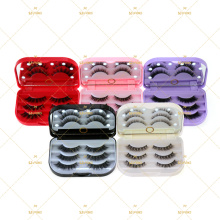 5D Silk Lashes With Clear Acrylic Own Logo 3 Pairs Eyelash Storage Case With LED Light Rectangle Branding Packaging 5DS